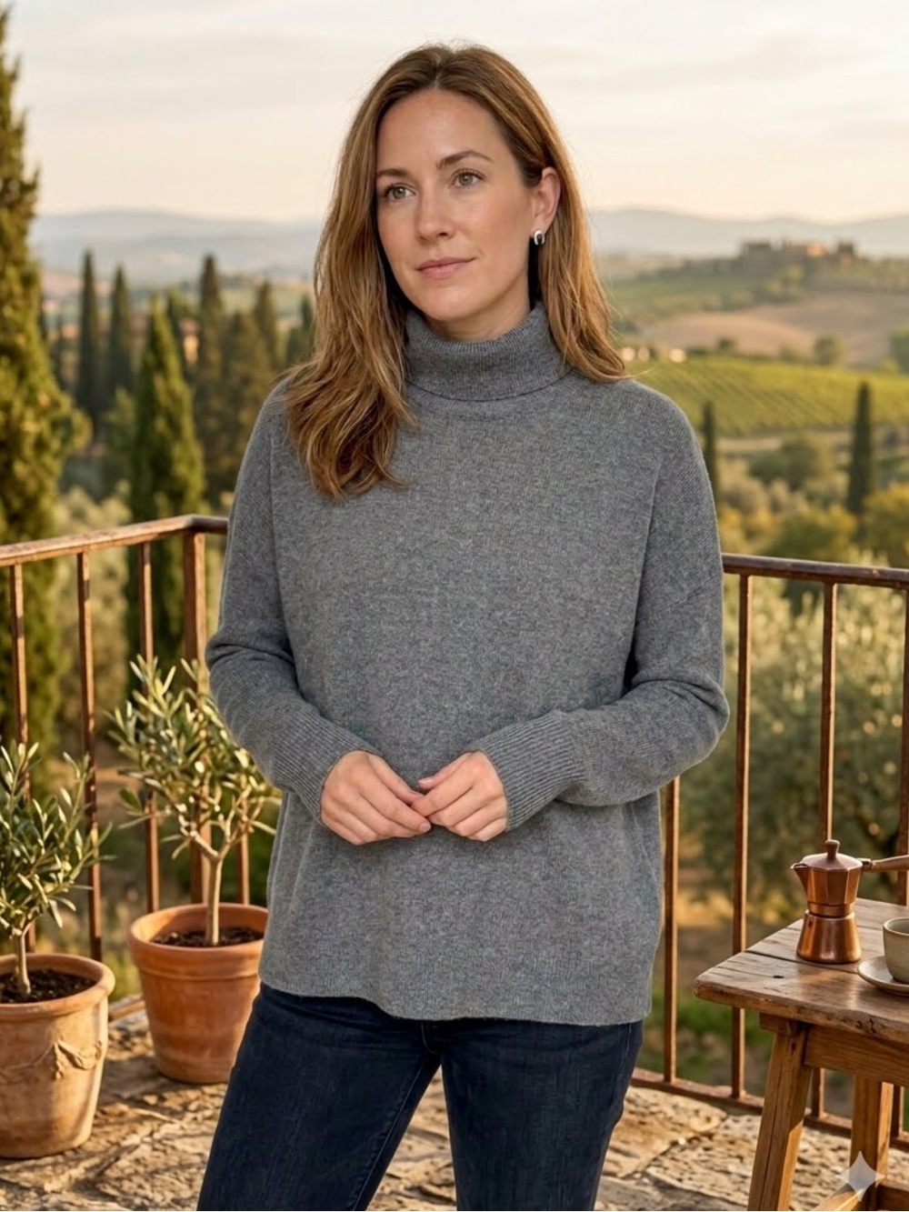 Halogen Nordstrom Cashmere Turtleneck Tunic Sweater Funnel Neck Gray Lux L